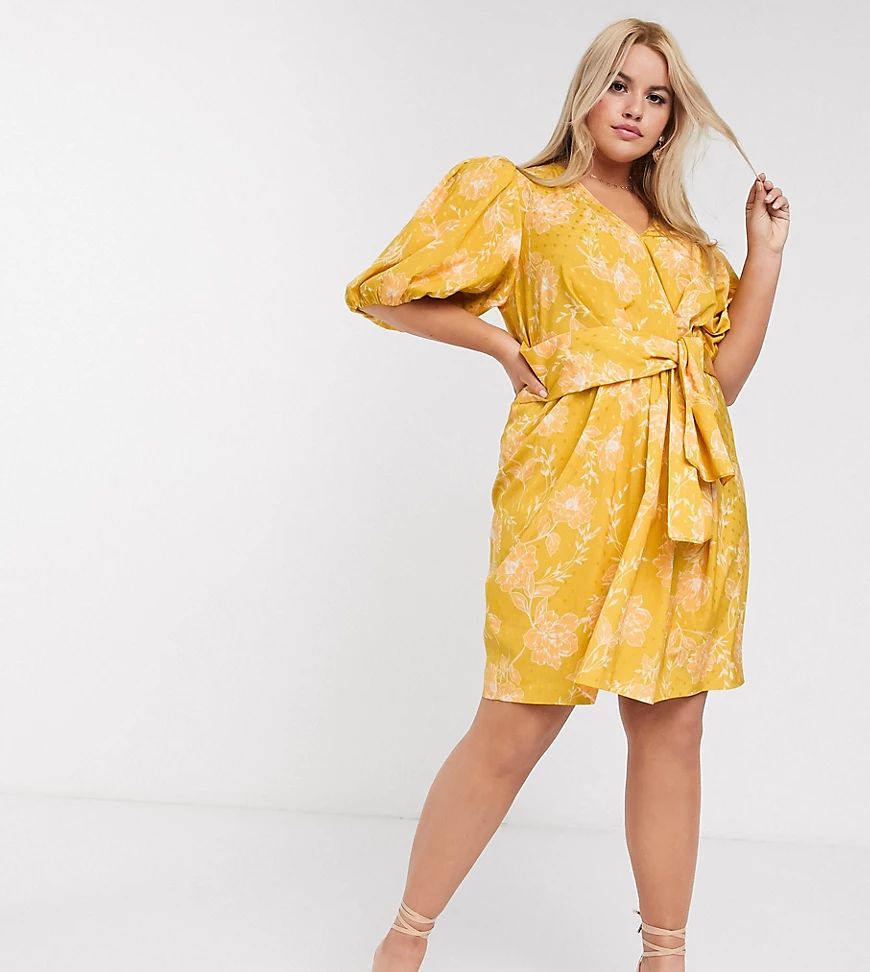 Ever New Curve mini dress in mustard floral-Yellow | ASOS (Global)