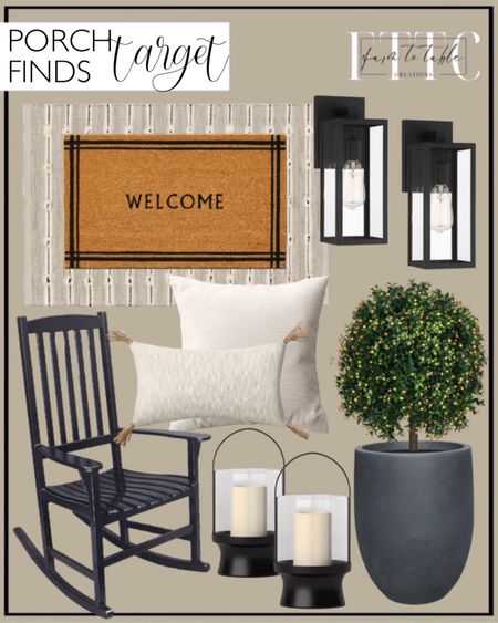 Target Porch Finds. Follow @farmtotablecreations on Instagram for more inspiration.

18"x30" Border Stripe Welcome Coir Doormat Tan/Black. Woven Striped Flatweave Rug Black/Cream. HOMCOM Set of 2 20.75" Artificial Boxwood Topiary Trees with Fruit, Potted Indoor Outdoor Fake Plants for Home Office Living Room Decor. Rosemead Home & Garden, Inc. 20" Wide Kante Lightweight Tall Concrete Outdoor Planter Pot Charcoal Black. Modern Metal and Glass Battery LED Pillar Candle Outdoor Lantern Black. Cambridge Casual Alston Mahogany Outdoor Patio Rocking Chair. Oversize Woven Jacquard Lumbar Throw Pillow with Tassels. Textured Velvet Square Throw Pillow - Threshold. John Timberland Titan Modern Outdoor Wall Light Fixtures Set of 2 Mystic Black 14 1/4" Clear Glass for Post Exterior Barn Deck House Porch Yard Patio. Front Porch Decor. Front Porch Accessories. Front Porch Containers. Target Home. Target Circle. Target Deals. 


#LTKfindsunder50 #LTKhome #LTKxTarget