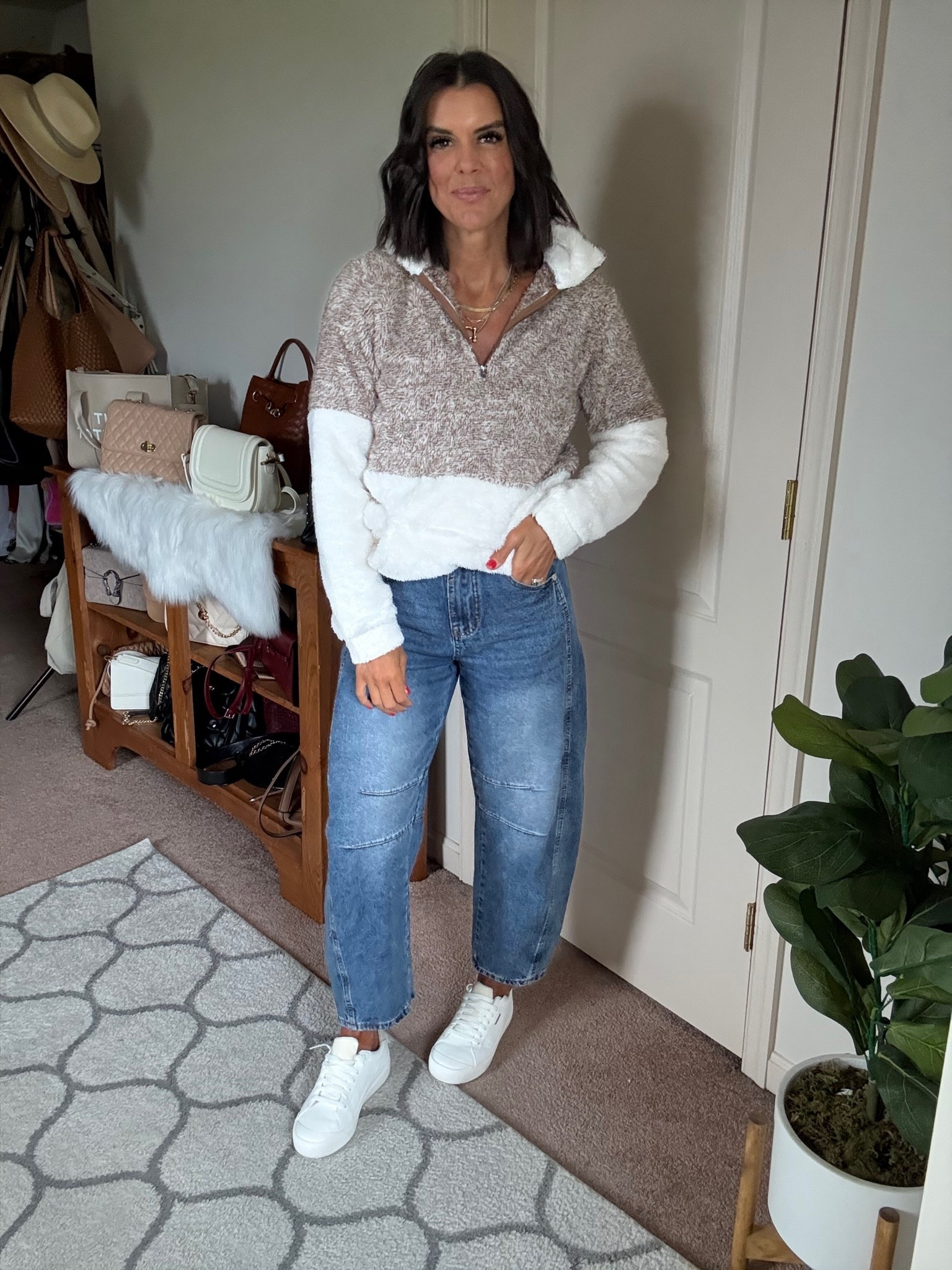 Size small in pullover size 2 in jeans sneakers tts