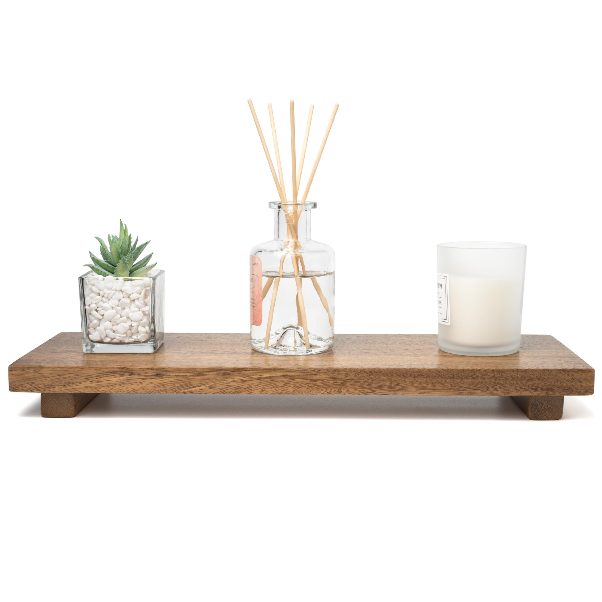 Narrow 17" Acacia Wood Riser Pedestal Stand – Farmhouse Wood Display Riser for Kitchen and Bath... | Amazon (US)