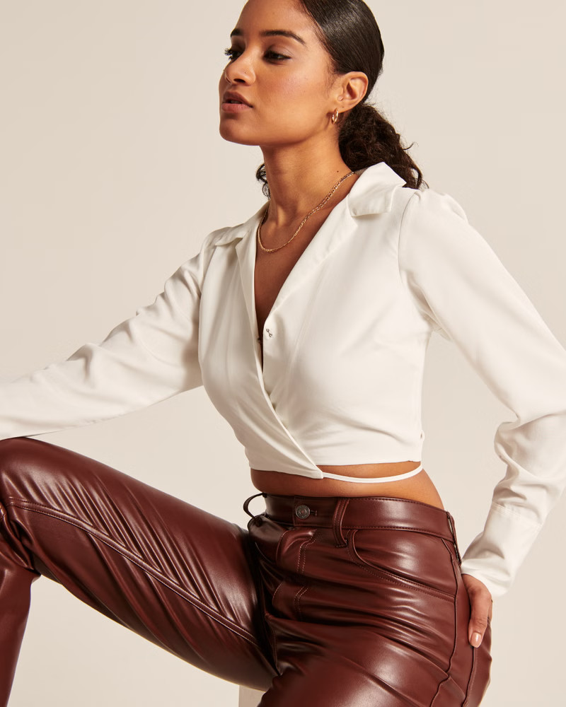 Long-Sleeve Cropped Wrap Top | Abercrombie & Fitch (US)