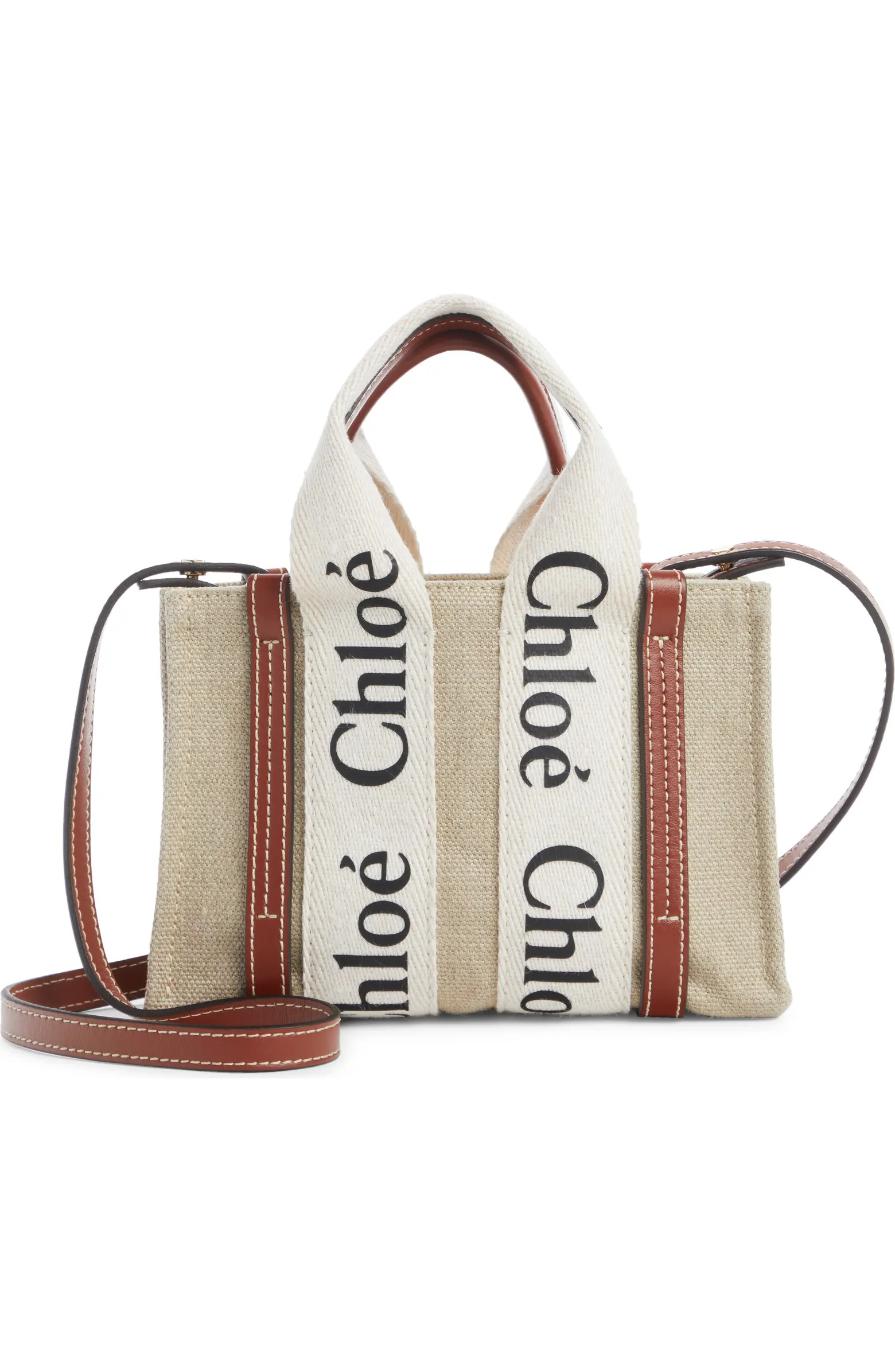 Chloé Small Woody Logo Strap Linen Tote | Nordstrom | Nordstrom