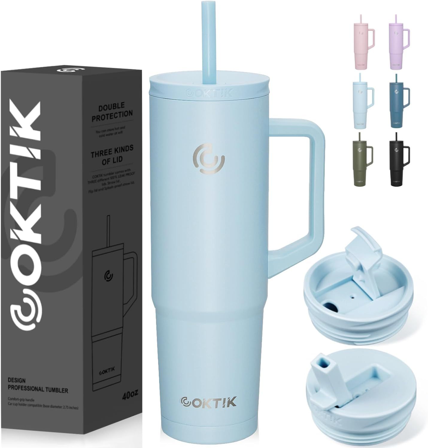 COKTIK 40 oz Tumbler with Handle and Straw, 3 Lids (Straw/Flip), Stainless Steel Vacuum Insulated... | Amazon (US)