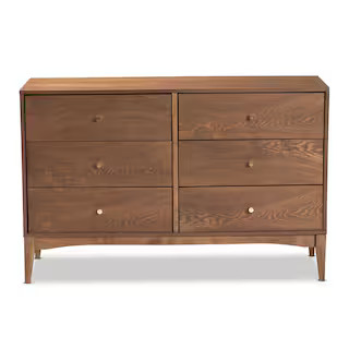 Landis 6-Drawer Ash Walnut and Gold Dresser (30.5 in. H x 47.2 in. W x 15.7 in. D) | The Home Depot