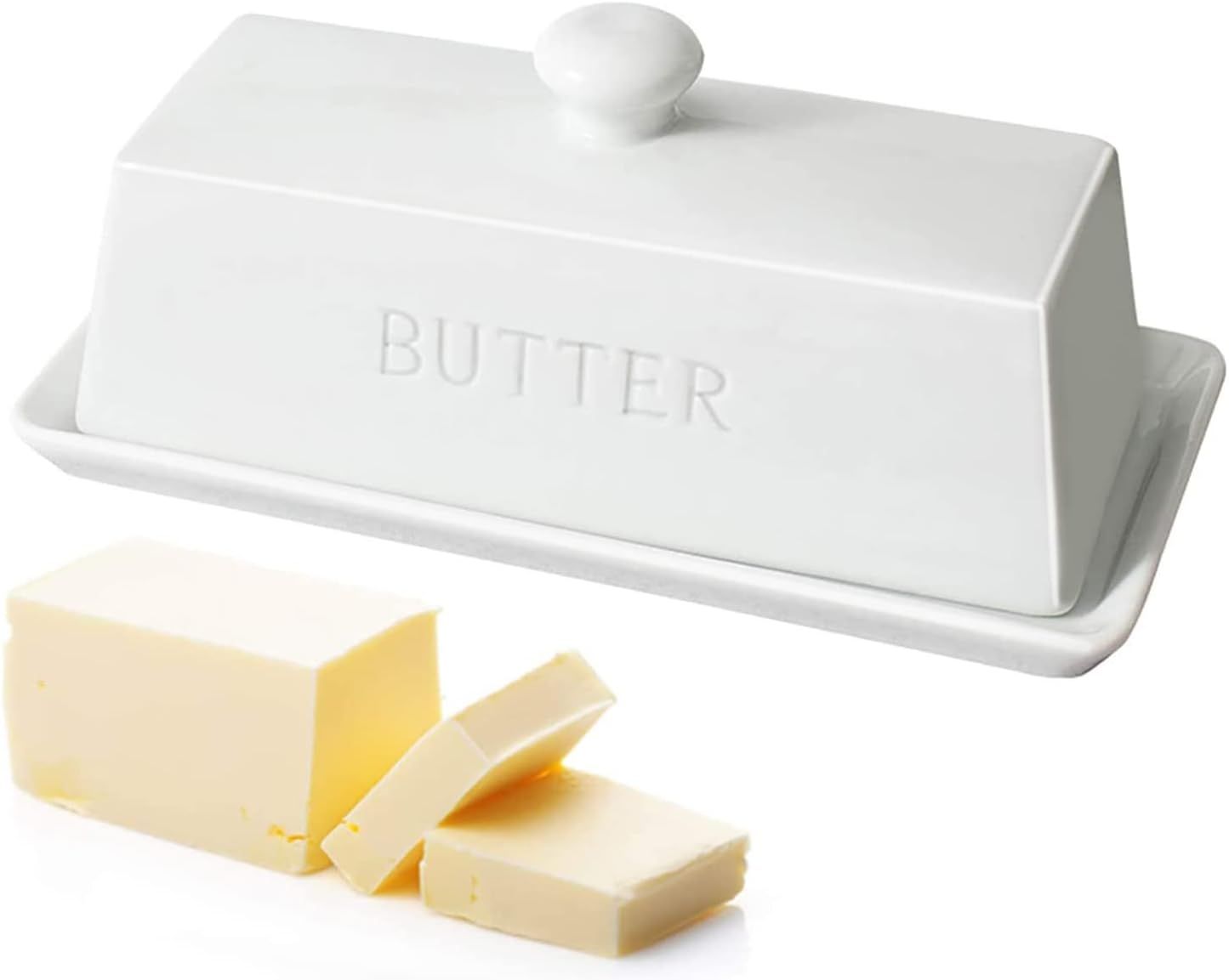 Butter Dish With Lid, WERTIOO Porcelain Butter Keeper With Handle Cover French Butter Dish Cerami... | Amazon (US)