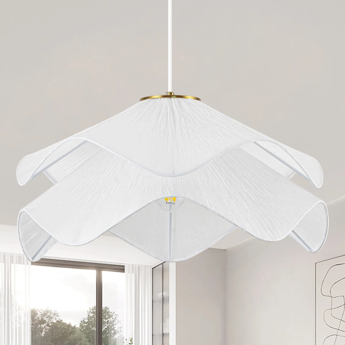 Canek 1 - Light Dimmable Geometric Fabric Celing Light, White Modern Single Pendant Lighting With... | Wayfair North America