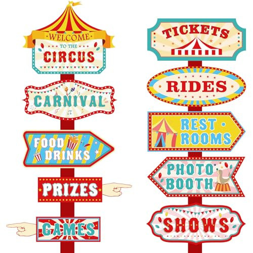 Hooqict 20 Pieces Carnival Decorations Circus Theme Party Directional Signs Carnival Party Signs Welcome to The Circus for Kids Carnival Birthday Party Decorations Supplies | Amazon (US)