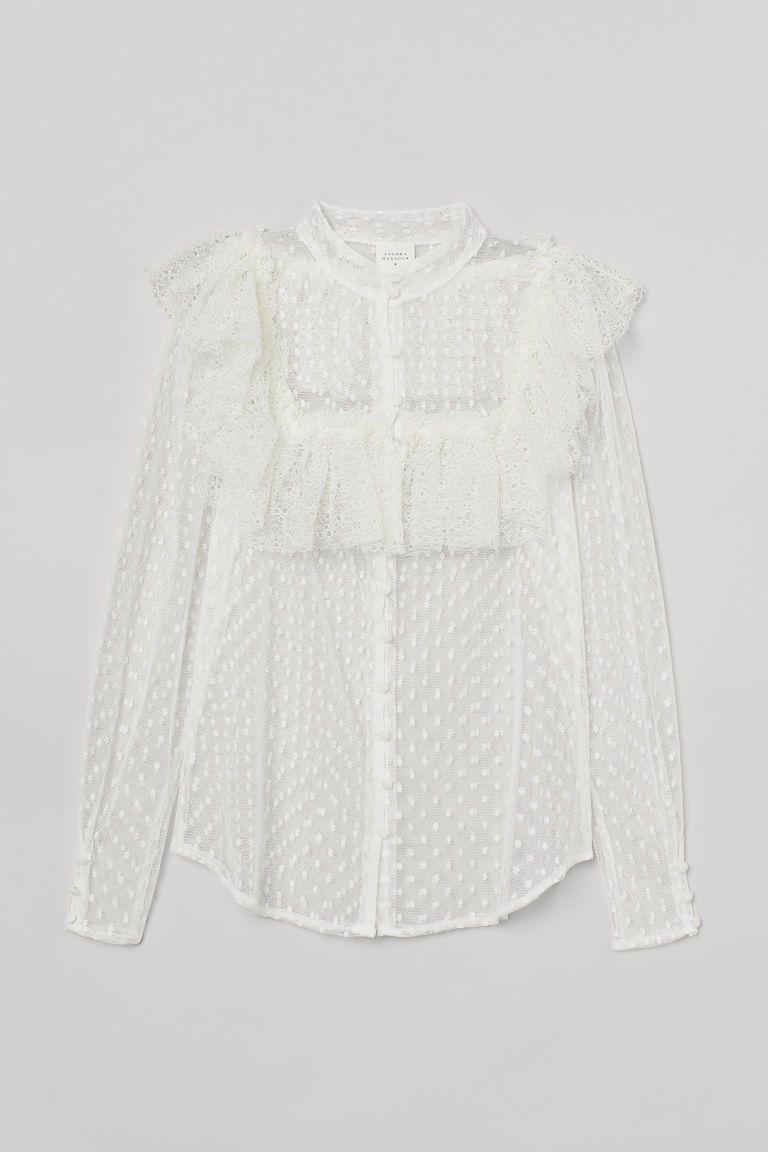 H & M - Flounced tulle blouse - White | H&M (UK, MY, IN, SG, PH, TW, HK)