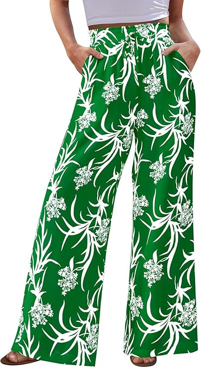 CFLONGE Palazzo Pants for Women Casual 2026 Summer High Waist Floral Wide Leg Pant Trendy Boho Tr... | Amazon (US)