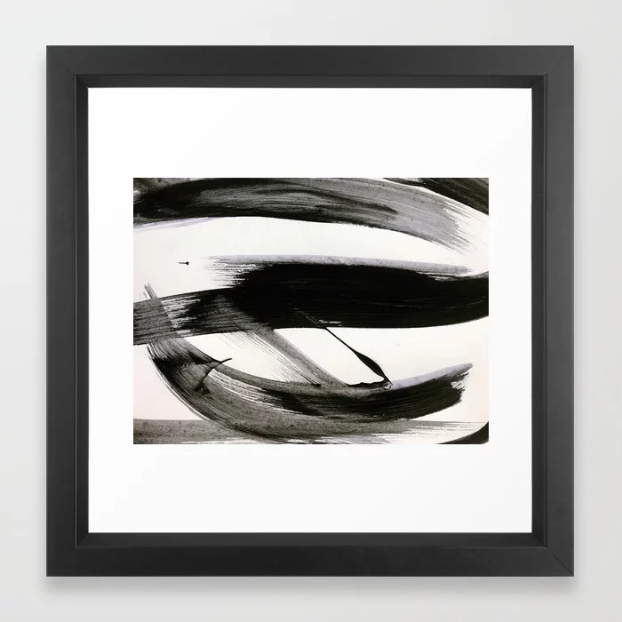 Brushstroke 9: a bold, minimal, black and white abstract piece Framed Art Print | Society6