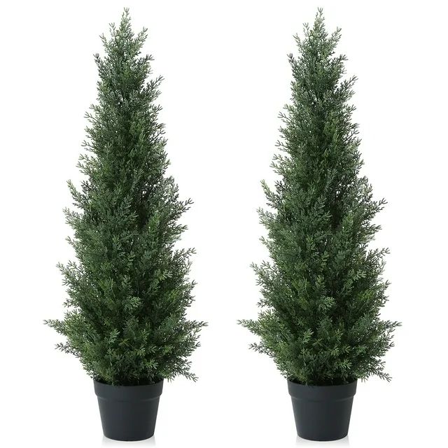 Artificial Cedar Tree 2 Pack 3 ft Outdoor Artificial Topiary Cedar Plants Fake Tree UV Rated Pott... | Walmart (US)
