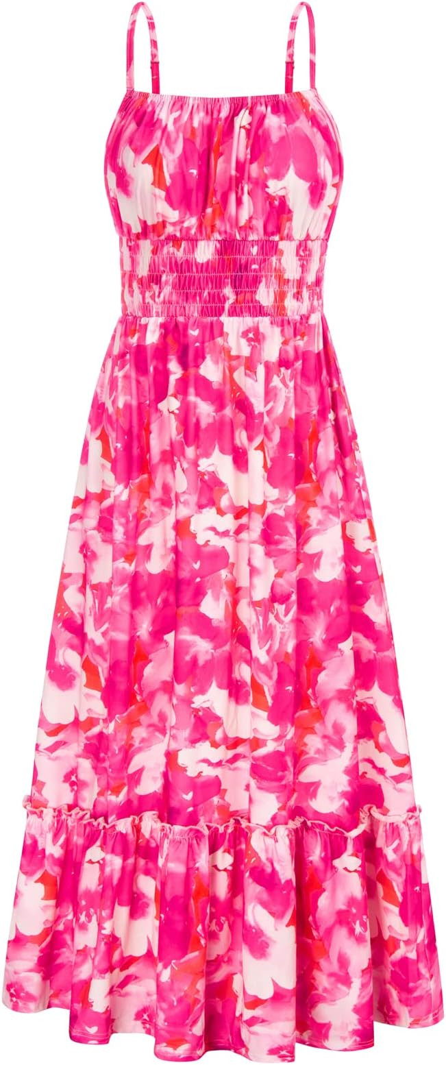 GRACE KARIN Summer Dresses for Women 2026 Vacation,Smocked Floral Maxi Dress,Boho Beach Sundress ... | Amazon (US)