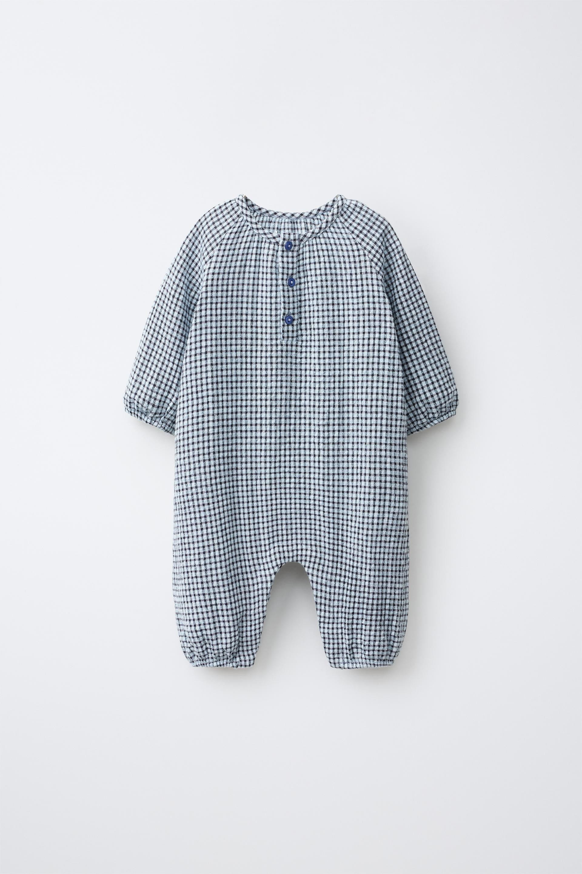 Zara - Plaid Long Jumpsuit - Blue - 1-3 Months (24,4 Inches) - Kids | Zara US