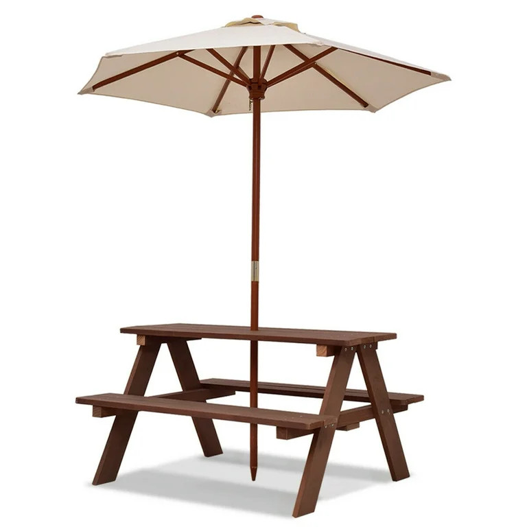 Infans Children Outdoor 4 Seat Kids Picnic Table Bench w/ Folding Umbrella Garden Yard | Walmart (US)