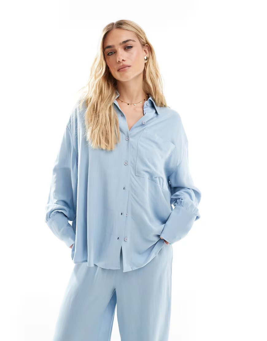 ASOS DESIGN linen blend oversized shirt in blue | ASOS (Global)
