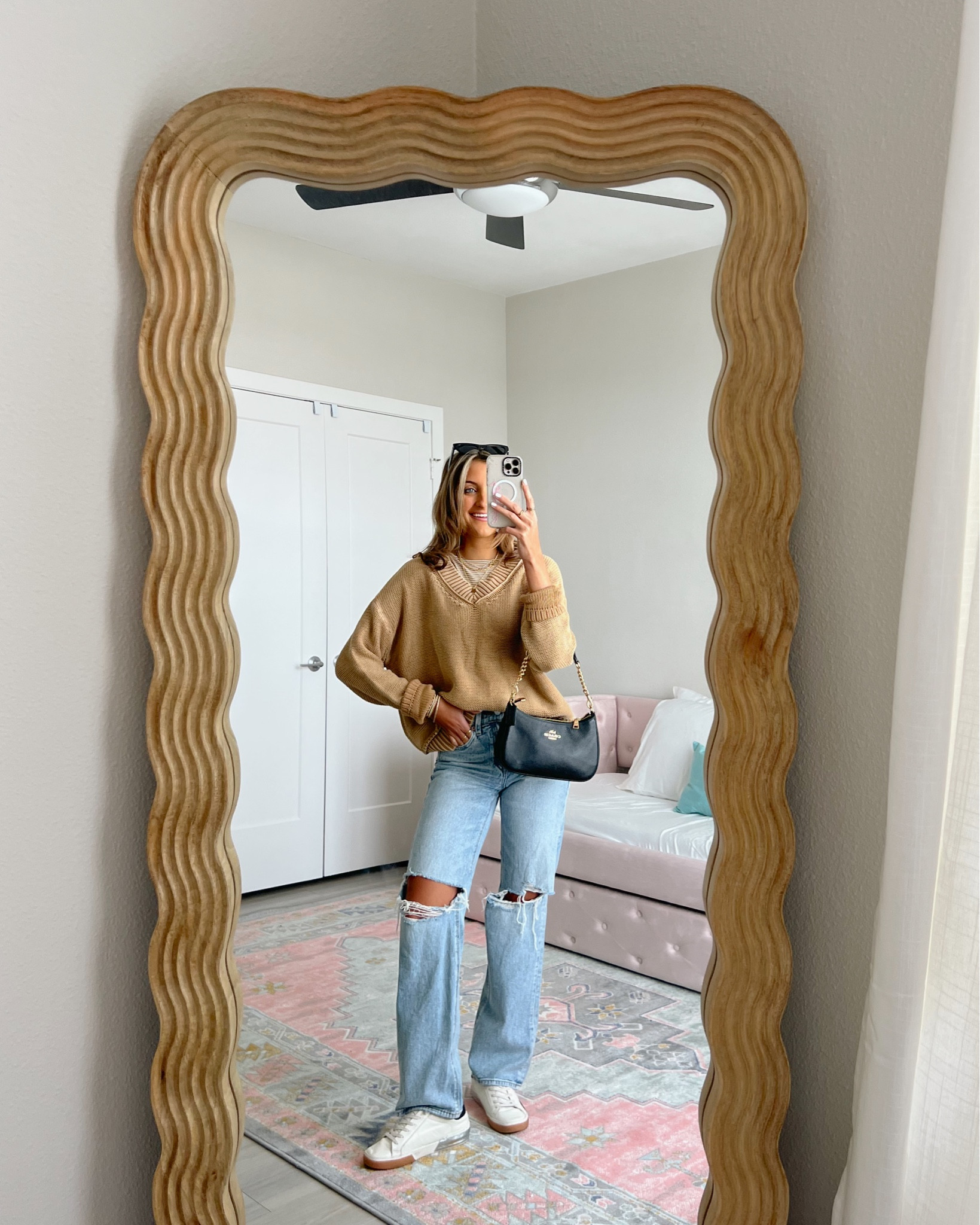 preppy casual winter to spring transition outfit featuring American eagle new arrivals 🐚💙 

wearing size small sweater 000R striaght leg ripped jeans 