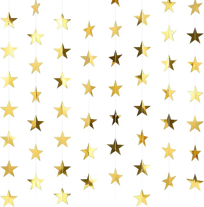 8PCS Star Garland - Glitter Gold Star Garland Banner Hanging Stars Decorations Double Side Paper ... | Amazon (US)