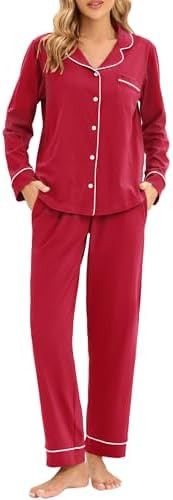 LUBOT Christmas Pajamas 100% Cotton Womens Pajamas Set 2 Piece Soft Button-Down Xmas PJs Set Slee... | Amazon (US)