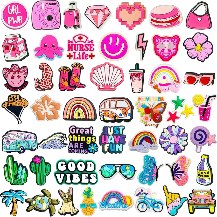 50 Pack Shoe Decorations Charms for Clog Accessories Pins for Girls Women Cute Preppy Hippie Hors... | Amazon (US)