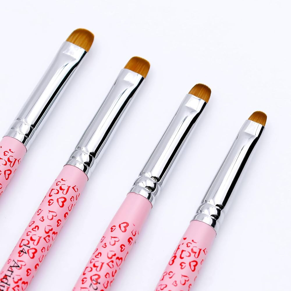 4Pcs Professional Acrylic French Manicure Clean-Up Brushes & Dotting Pens - Pink Heart Handles, P... | Amazon (US)