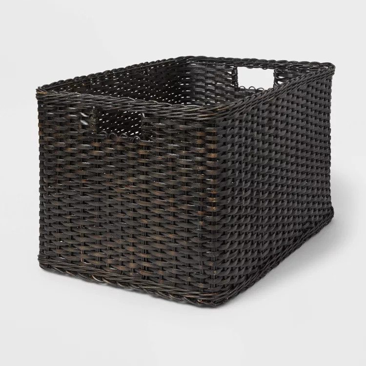 XL Washed Woven Rattan Crate Black - Brightroom™: Decorative Storage Basket, Rectangle, Air Dry... | Target