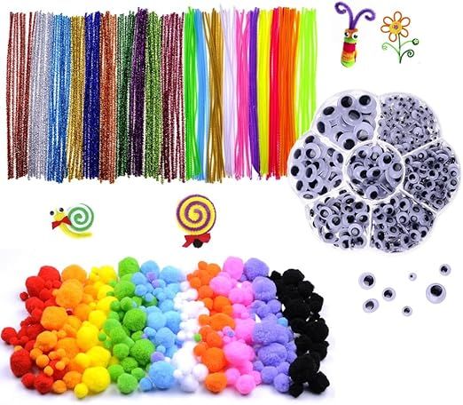 1000 pcs Craft Pipe Cleaners Glitter Chenille Stems Bundle including 200 Pipe Cleaners, 200 Pom P... | Amazon (US)