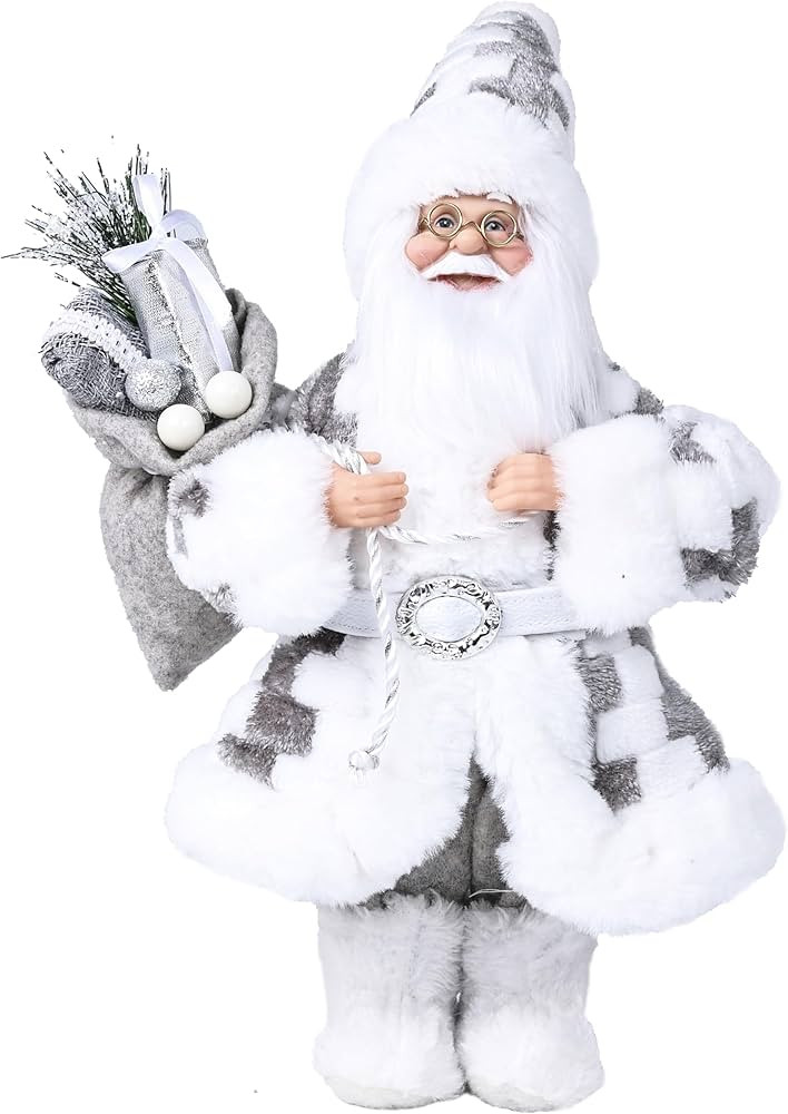 Toiyason 13.8inch Santa Claus Figurines Fluffy Christmas Standing Santa Figure Decorations Gift f... | Amazon (US)