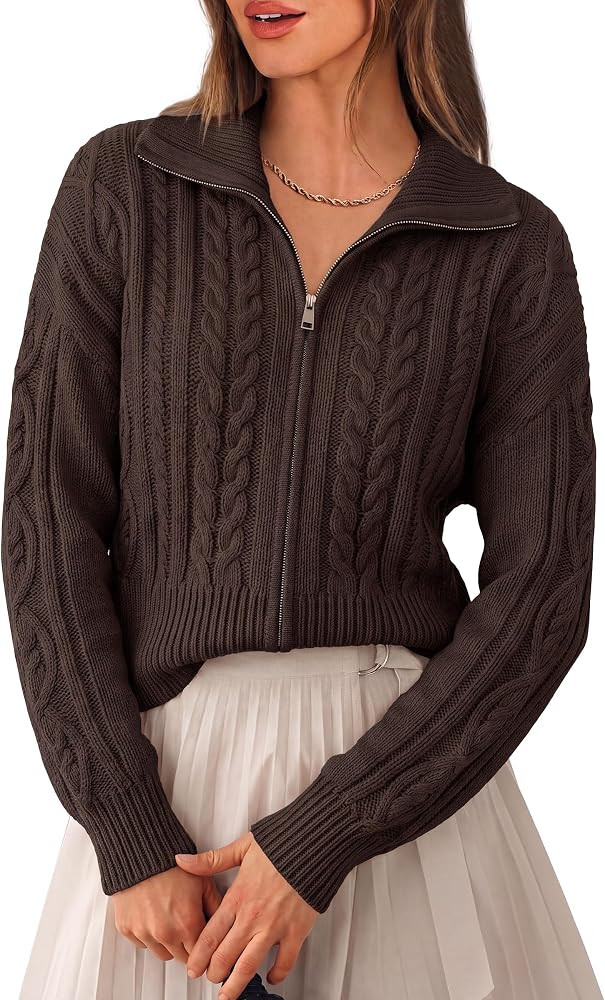 PRETTYGARDEN Women's Cable Knit Cropped Cardigan Sweaters | Amazon (US)