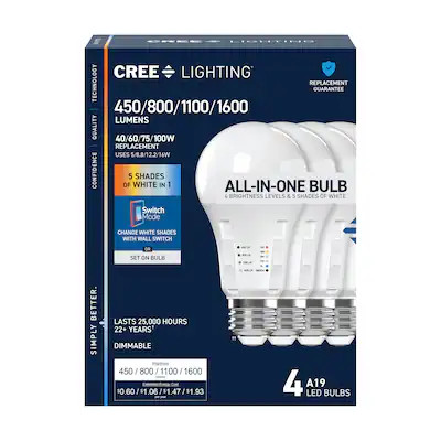 Cree Lighting 100 -Watt EQ A19 Switchable white Medium screw base Dimmable LED General purpose Li... | Lowe's