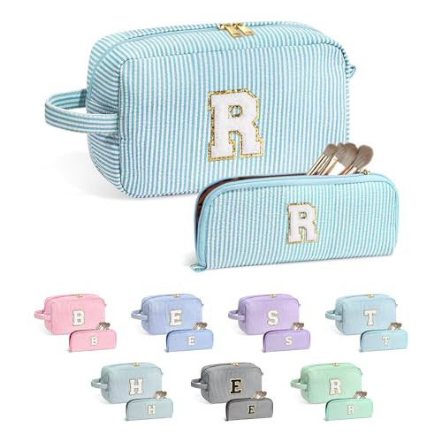 YOOLIFE Initial Makeup Bag - Monogram Makeup Bag Cosmetic Bag, Make Up Bags, Cosmetic Bags, Travel Cosmetic Bag, Cute Makeup Pouch Makeup Case, Personalized Travel Makeup Bags for Women Her R | Amazon (US)