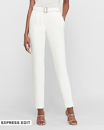 High Waisted Textured O-ring Belted Ankle Pant | Express