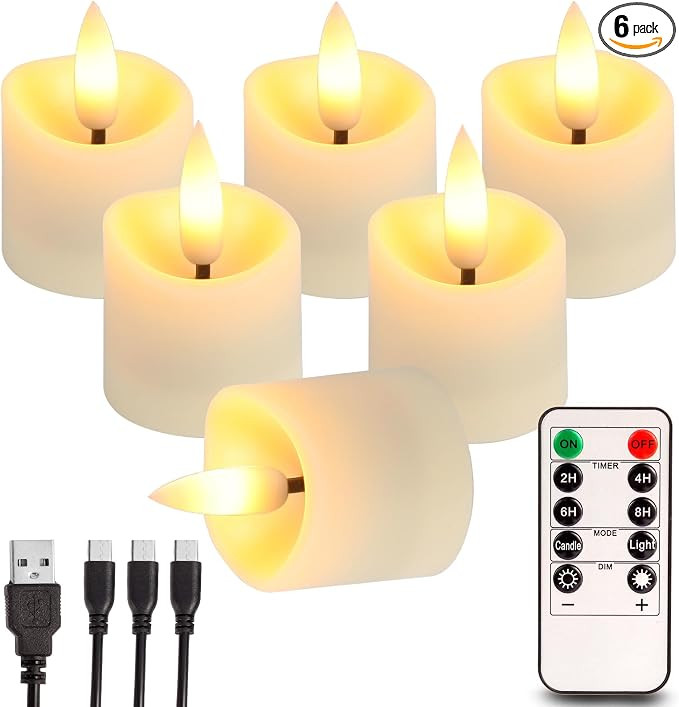 Rechargeable Flameless Tea Light Candles with Timer Remote, 1.5"x2.2" Electric Fake Flickering Vo... | Amazon (US)