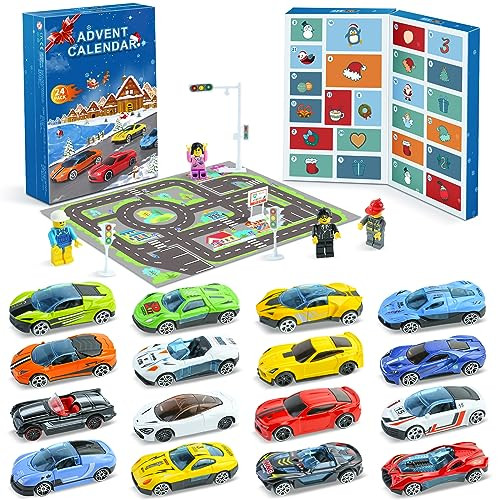2025 Advent Calendar Kids Christmas 24 Days Countdown Calendar With Racing Vehicles Building Block Figure Traffic Sign Set Surprises Xmas Party Favor Gifts for Boys Girls | Amazon (US)