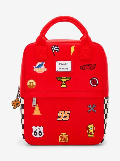 Loungefly Disney Pixar Cars Lightning McQueen Embroidered Patches Canvas Mini Backpack - BoxLunch... | BoxLunch