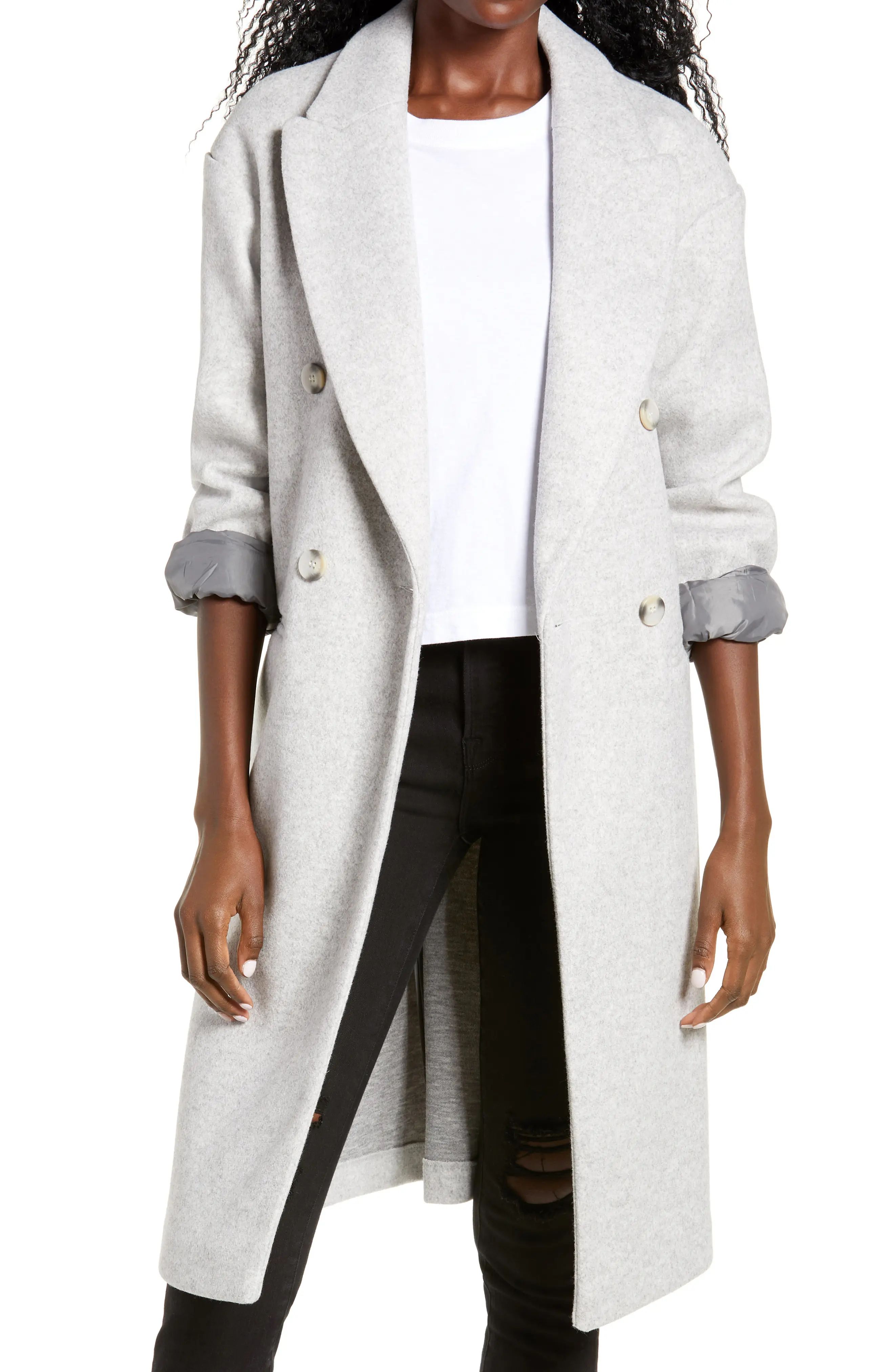 Women's Topshop Brooke Double Breasted Long Coat, Size 10 US - Grey | Nordstrom