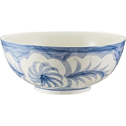 Hand Painted Stoneware Bowl with Floral Design, Blue and White | Amazon (US)