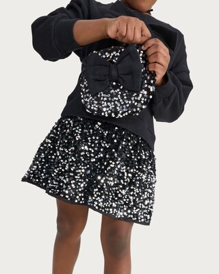 F&F Girls Sequin Bow Dress and Matching Bag Set in Black | Tesco F&F