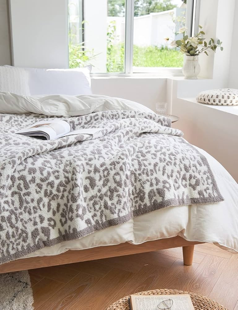 Fluffy Microfiber Leopard Knitted Throw Blanket Super Soft Cozy Lightweight Fleece Bed Blanket fo... | Amazon (US)