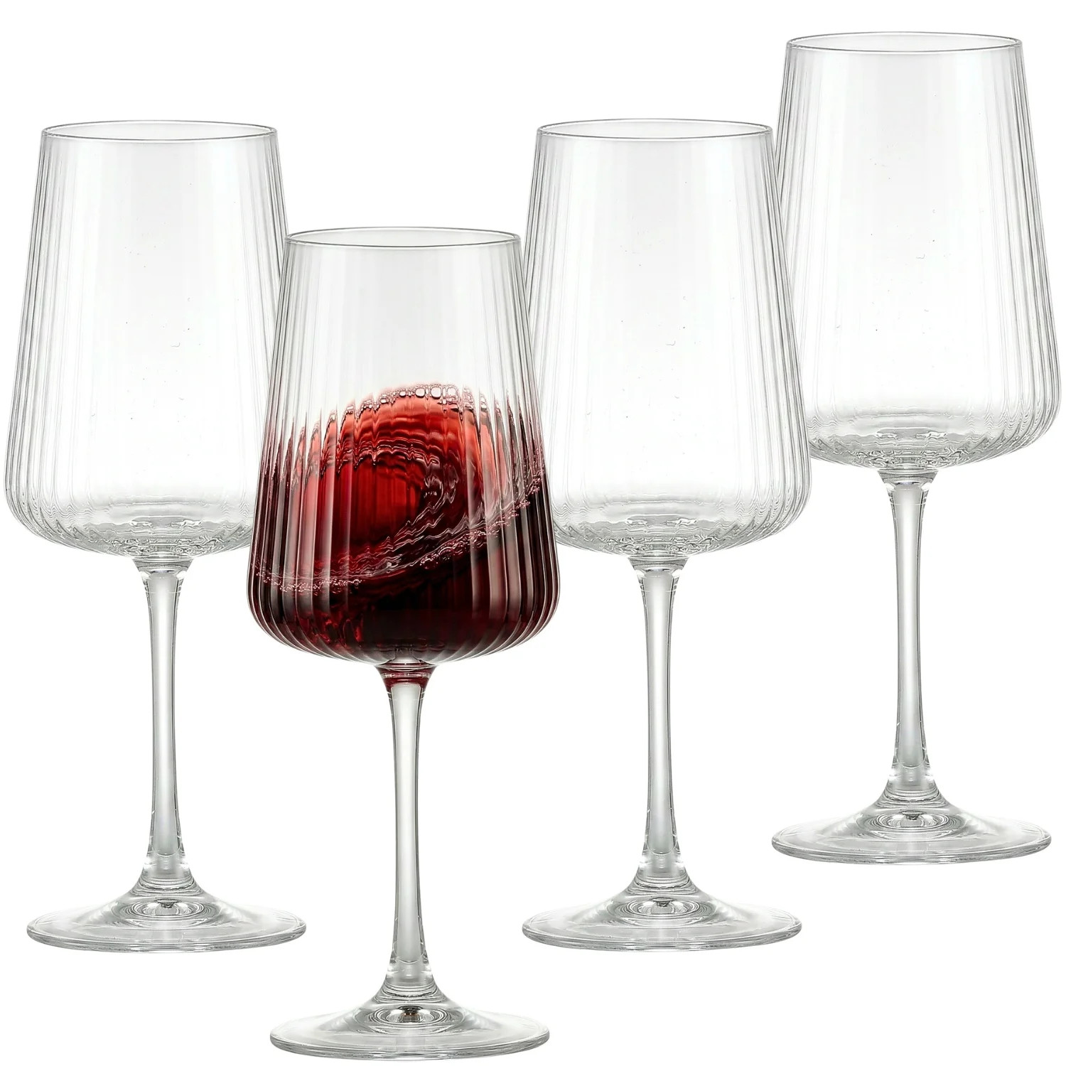 18oz Clear Ribbed Wine Glasses Set of 4, Vintage Crystal Wine Glasses with Long Stem & Thin Rim, ... | Walmart (US)