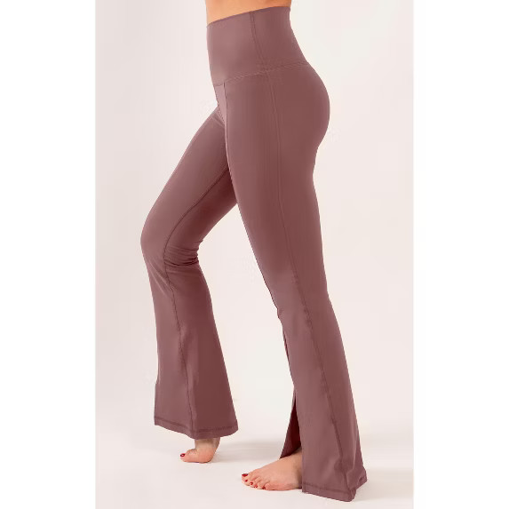 Yogalicious - Women's Nude Tech Elastic Free Hi Rise Flare Yoga Pant with Front Splits | Target
