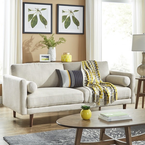 Oana Oatmeal Mid-Century Tapered Leg Seating Collection with Pillows by iNSPIRE Q Modern | Bed Bath & Beyond