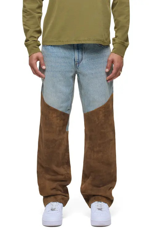 Hudson Jeans Relaxed Fit Denim & Suede Work Pants in Monroe at Nordstrom, Size 32 | Nordstrom