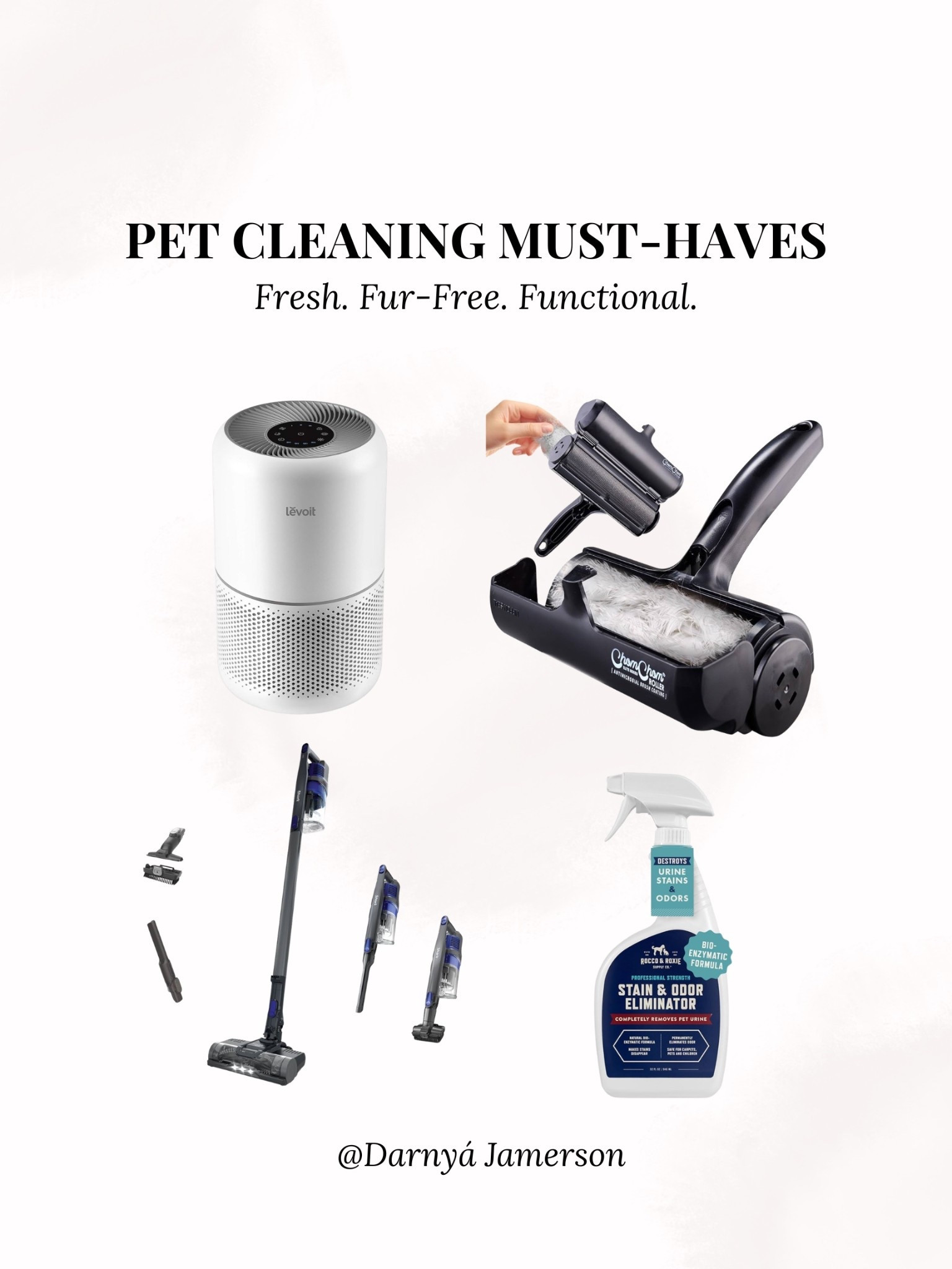 Fresh. Fur-Free. Functional. 

pet cleaning tools, pet odor solutions, cordless vacuum for pet hair, air purifier for pets, dog hair cleanup, pet-friendly home, fresh home with pets

#LTKHome #LTKFindsUnder50 #LTKPets