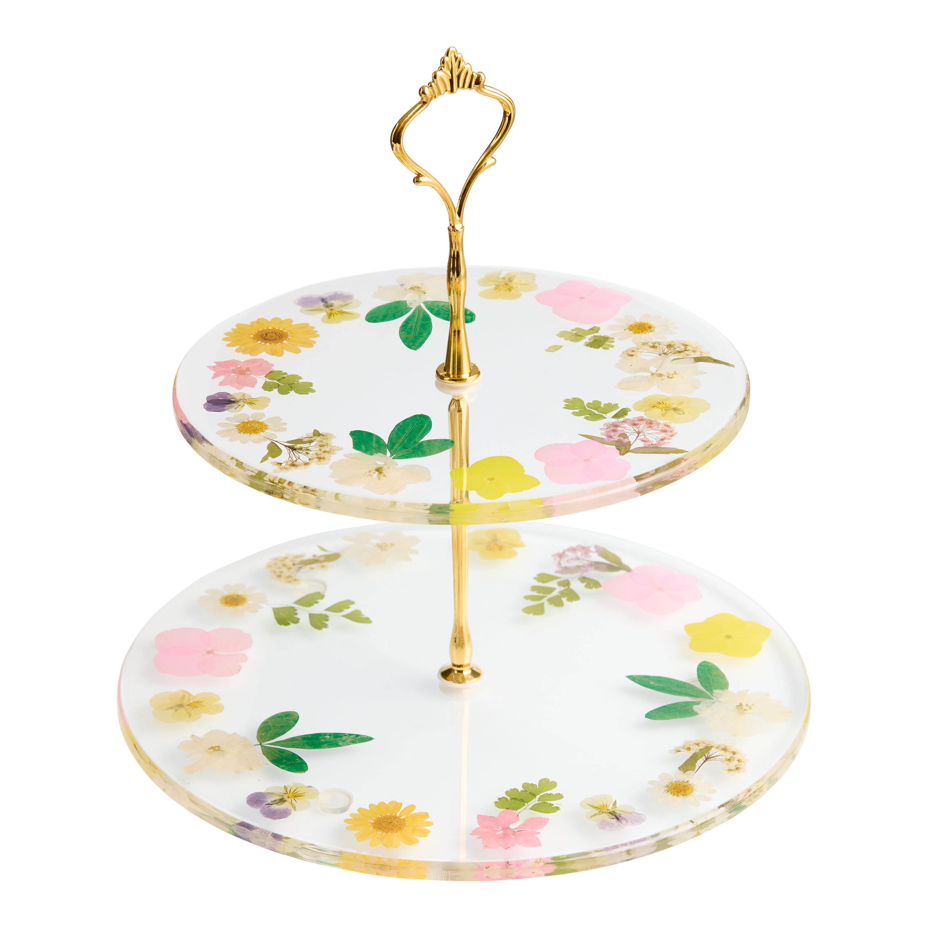 Camila Multicolor Resin Pressed Flower 2 Tier Serving Stand | World Market