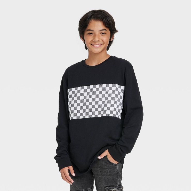 Boys' Checkered Colorblock Long Sleeve Graphic T-Shirt - art class™ Black | Target