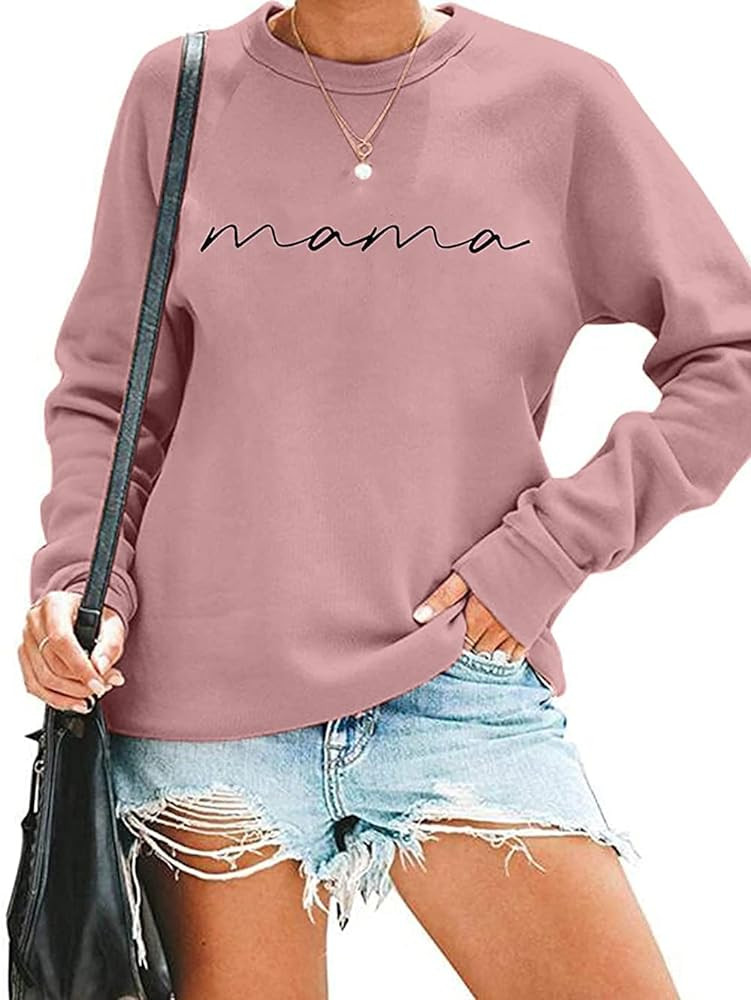 Womens Crewneck Sweatshirt Mama Letter Print Long Sleeve Loose Fashion Pullover Top | Amazon (US)