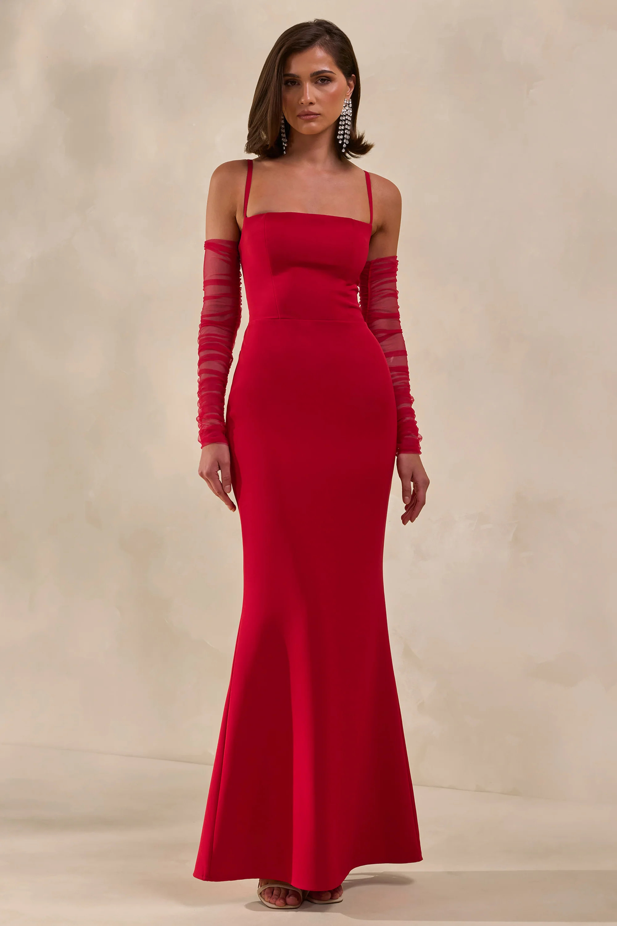 Zavira | Red Square-Neck Maxi Dress | Club L London