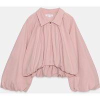 Zara - Puff Sleeve Bomber Jacket - Chalk Pink - S - Woman | Zara UK