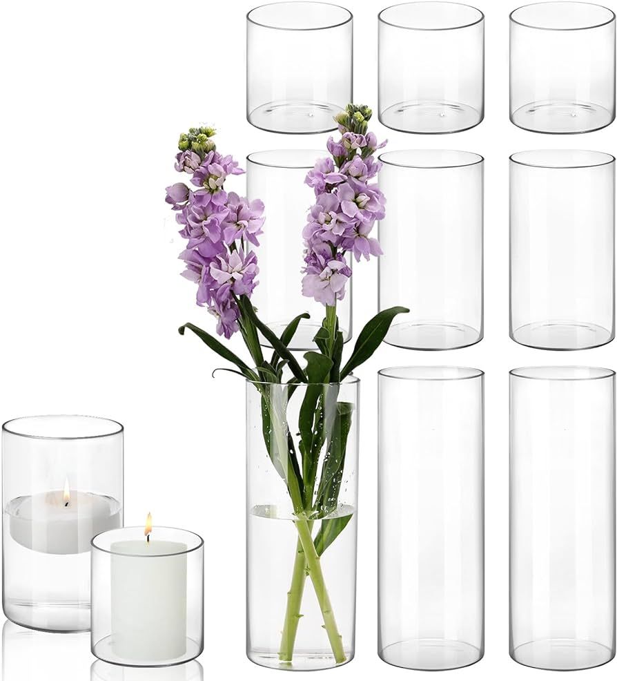 CUCUMI 9 Pack Glass Cylinder Vase 4, 8,12 Inch Tall Clear Vases for Wedding Centerpieces Hurrican... | Amazon (US)