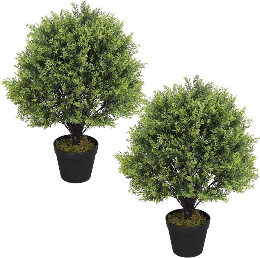 THE BLOOM TIMES 2ft Artificial Topiary Ball Trees Outdoor 2 Pack 24 Inch Tall Faux Cedar Sphere P... | Amazon (US)
